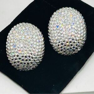 Vintage Richard Kerr Large Silver Rhinestone Clip Earrings